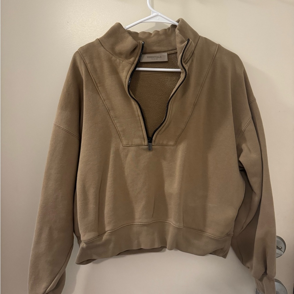 Essentials - Cropped Tan Quarter-Zip Women's Sweater